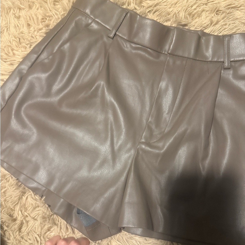 Zara High Waist Leather Shorts in Taupe